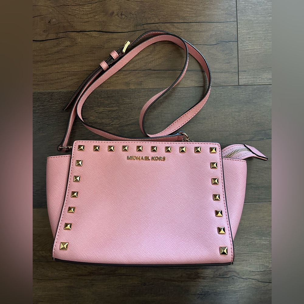 Michael Kors Pink Crossbody Bag with Gold Studs
